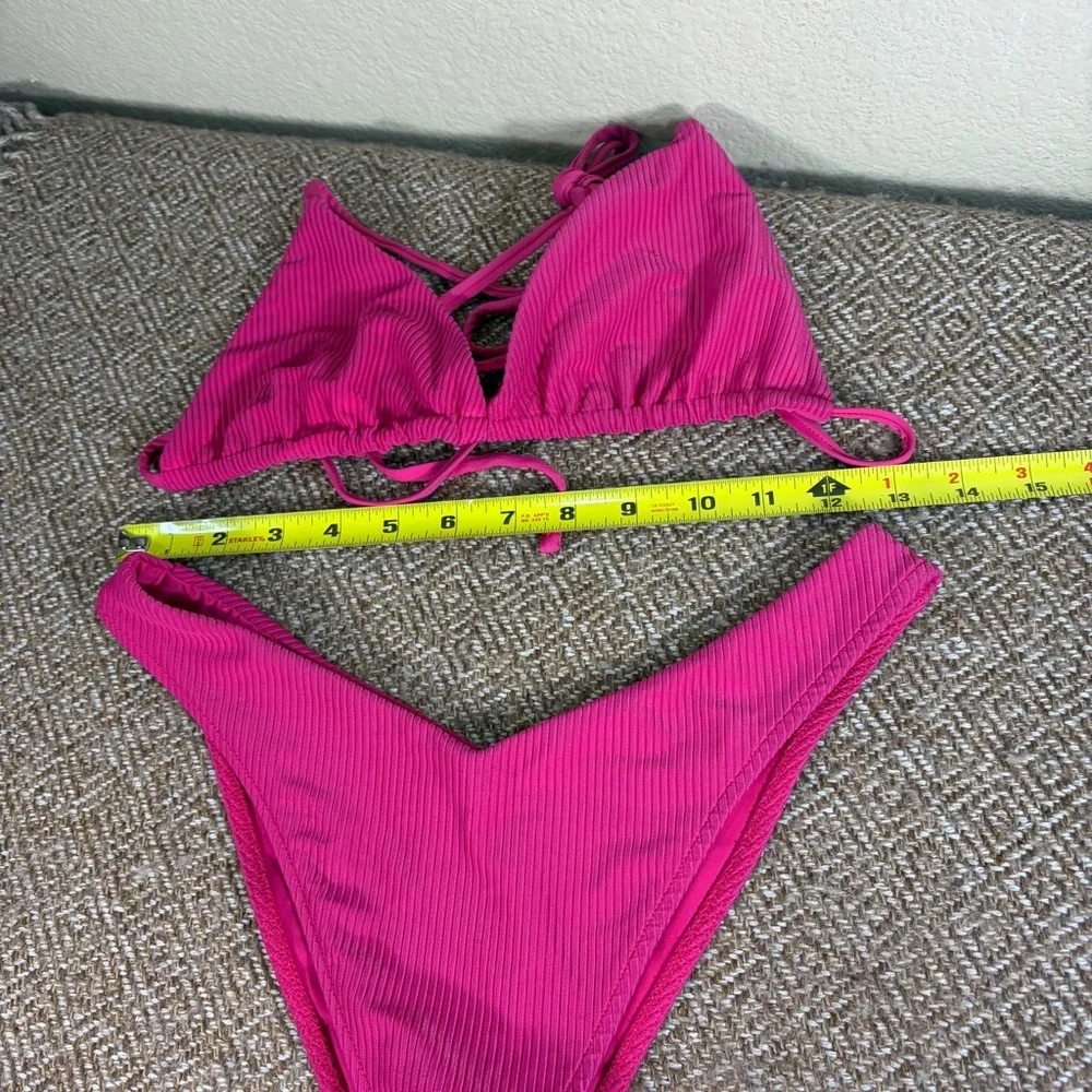 Frankies Bikinis - Red Ribbed and Runched 2-Piece Bikini Sz M Sexy Vacay Beach
